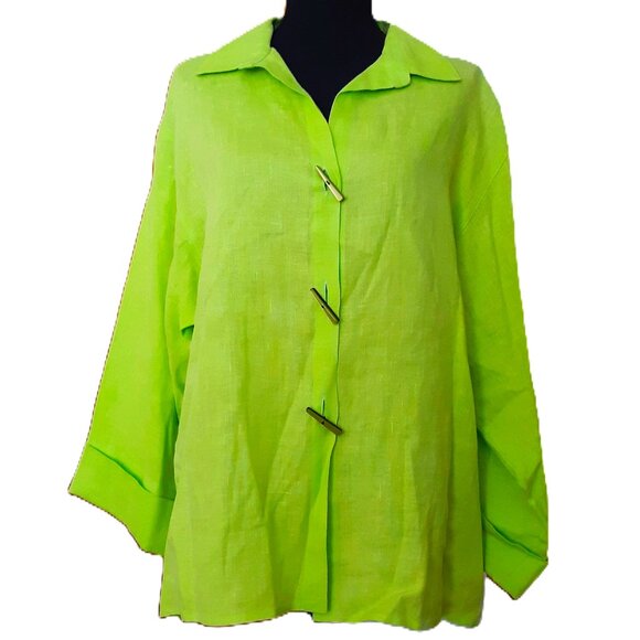 VTG Courtney Washington 100% Linen Button Up Shirt Blouse Toggle Buttons LG USA - Picture 1 of 11
